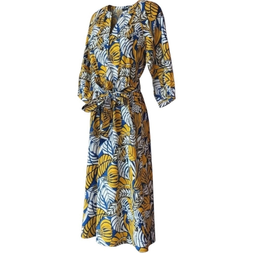 Talbots Maxi Dress NWT Peplum 4P Yellow Blue Tropical Leaves Afternoon Wedding